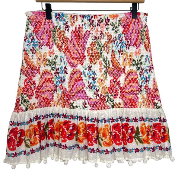 Farm Rio Spring Bananas Mini Skirt Smocked Stretch Floral Multicolor LARGE - Picture 13 of 16
